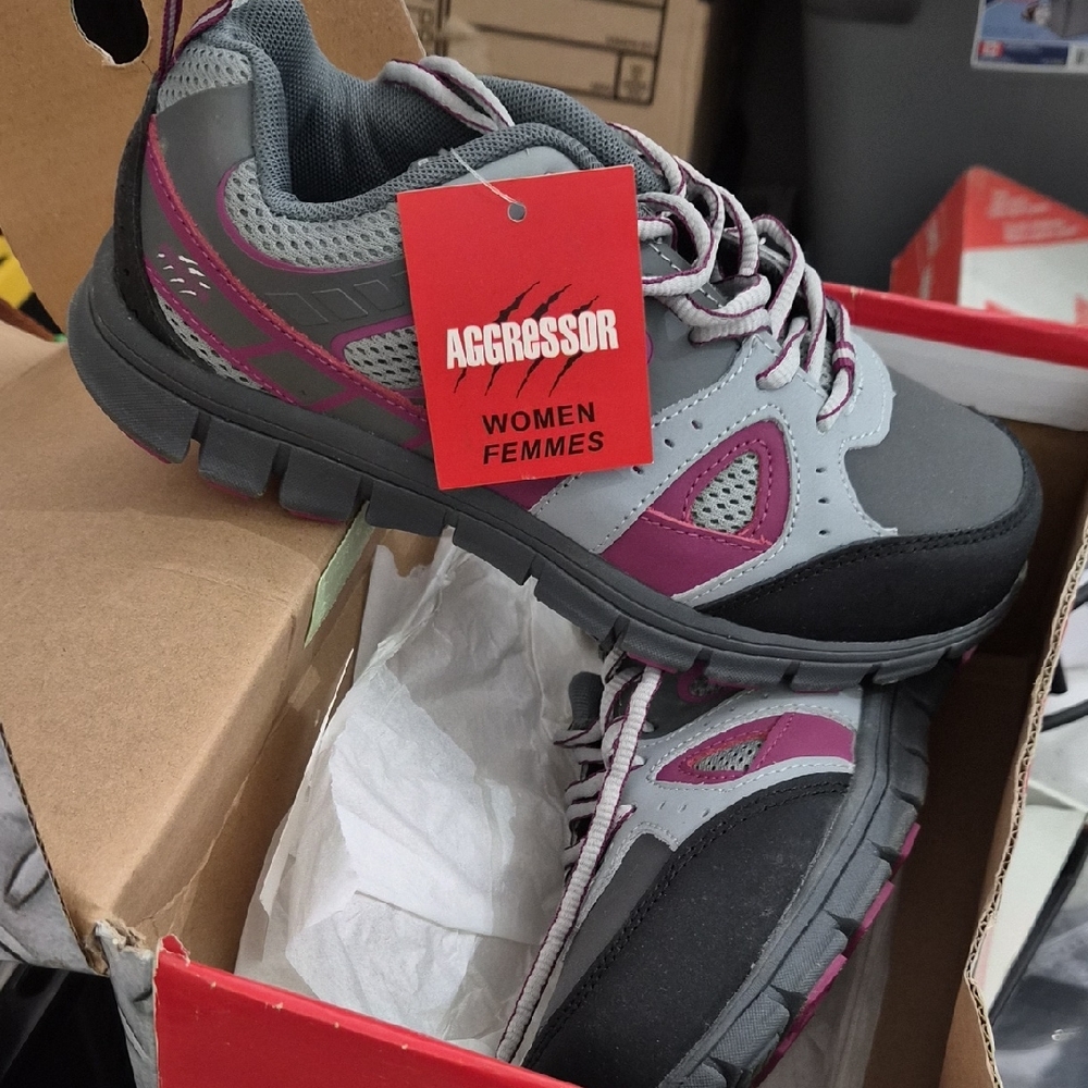Women's Gray and Pink Steel Toe Shoes Warehouse